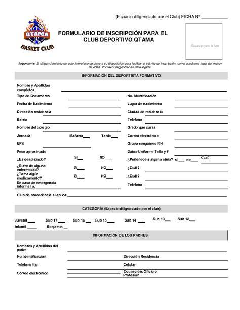 formulario de inscripción de club deportivo