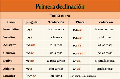 tabla visual de la primera declinación latina