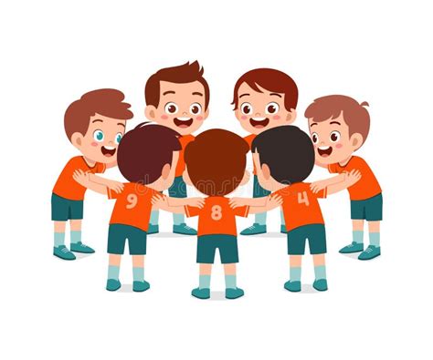 Niños futbolistas formando círculo de equipo