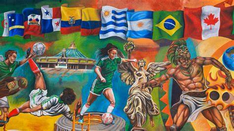 Animita futbolera con mural y banderas
