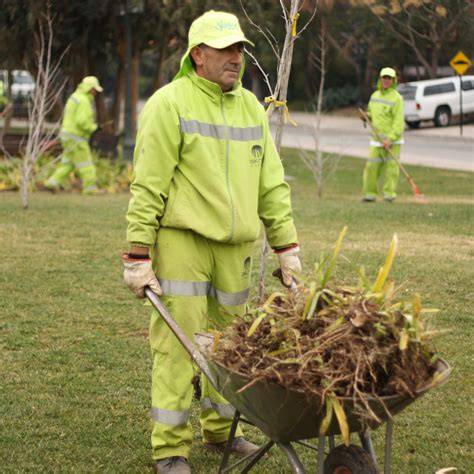 Trabajadores manteniendo áreas verdes en Maipú