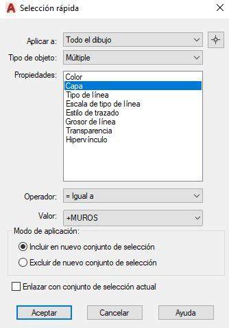 Ventana Selección rápida AutoCAD