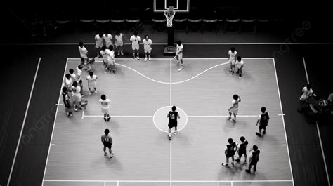 Cancha de básquetbol en blanco y negro