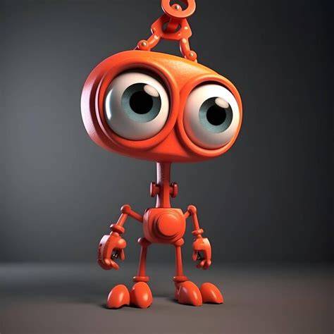 robot pequeño con gancho en mundo psicodélico