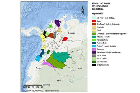 Mapa de las regiones colombianas del conflicto