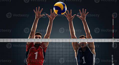 jugadores de voleibol saltando bloqueo