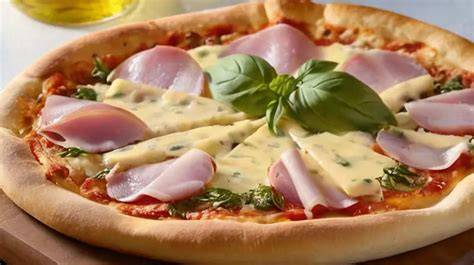 Pizza de jamón y queso en capas