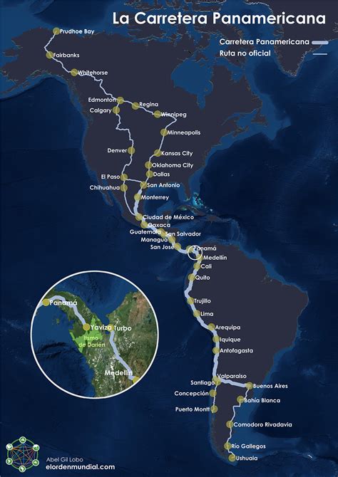 Mapa de la carretera Panamericana en América