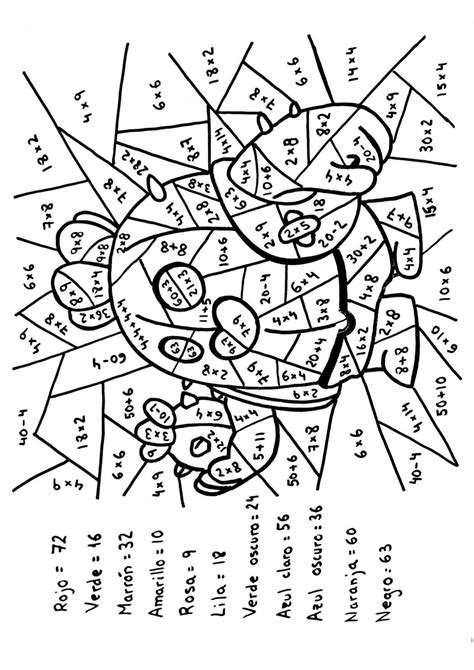 Ficha matemática de multiplicaciones para colorear
