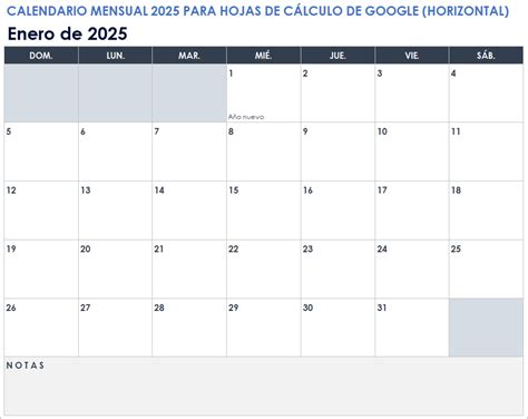 Calendario mensual en Google Sheets