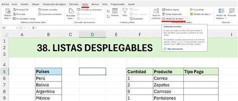 Lista desplegable de validación en Excel