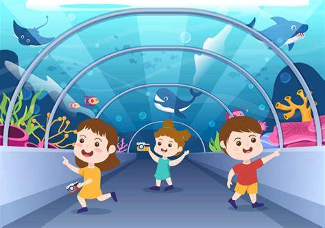 acuario móvil con peces marinos en colegio