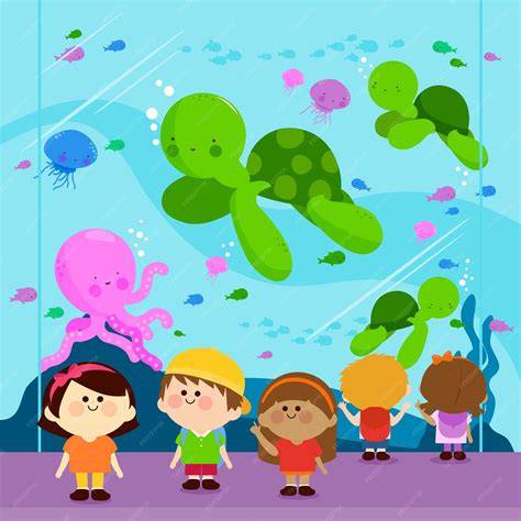 estudiantes observando peces en acuario educativo