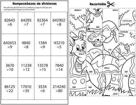 Ficha de divisiones con conejo para colorear