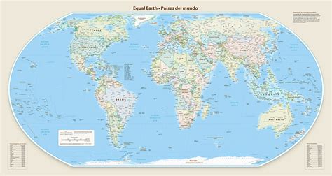 Mapamundi Equal Earth con continentes