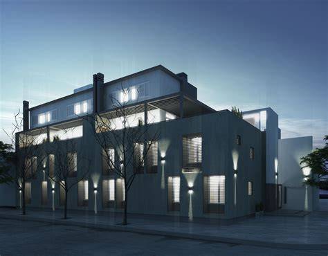 Arquitectura residencial nocturna en Providencia