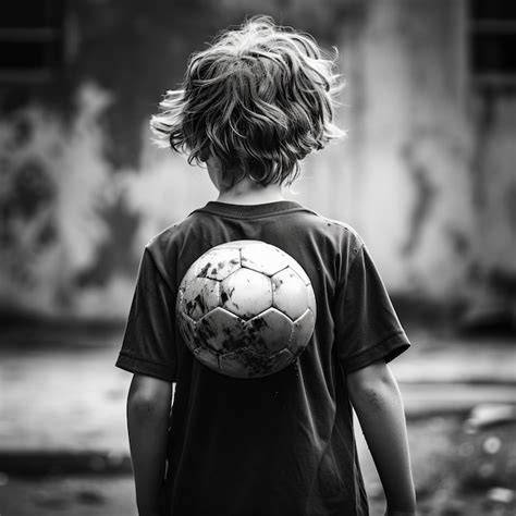 Niño triste con balón de fútbol desinflado