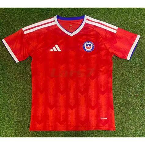 Detalle camiseta alternativa Chile rojo azul