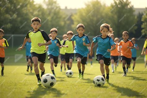 Niños practicando pases de fútbol