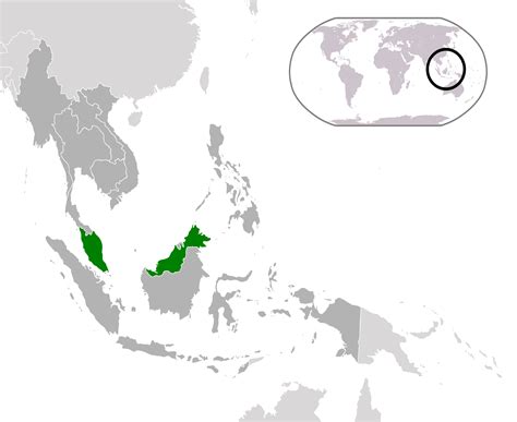 Mapa mundial con ubicación de Malasia