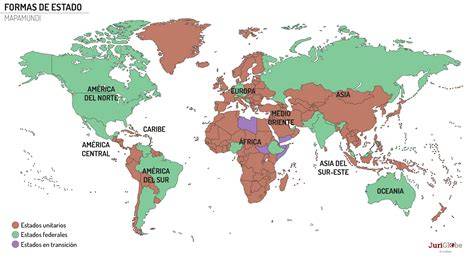 Mapa mundial de Estados unitarios y federales