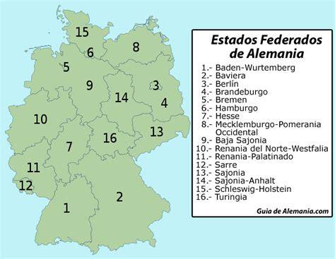 Mapa de los dieciséis estados federados alemanes