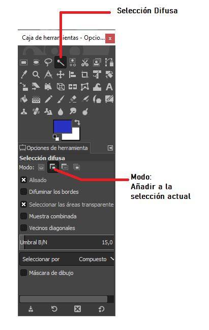 Herramienta selección difusa GIMP