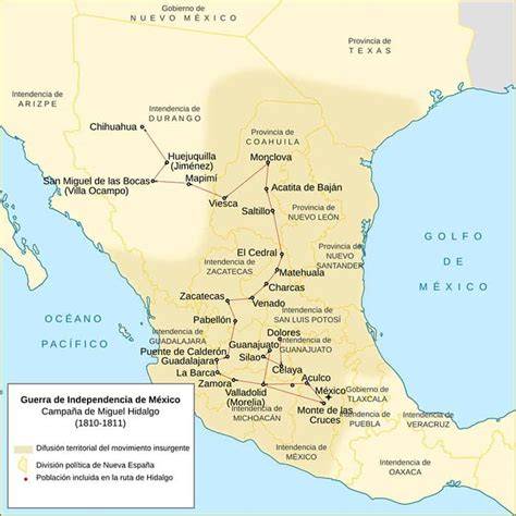 Mapa de la primera etapa independentista mexicana