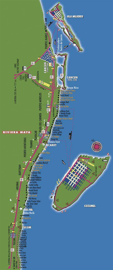 Mapa de Riviera Maya y yacimientos mayas