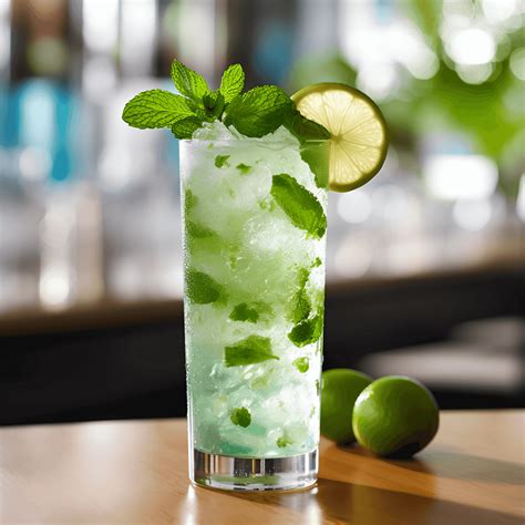 mojito en copa balón con lima hielo hierbabuena