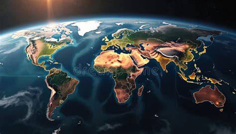 Vista satelital de océanos y continentes