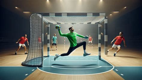 Portero de balonmano deteniendo lanzamiento