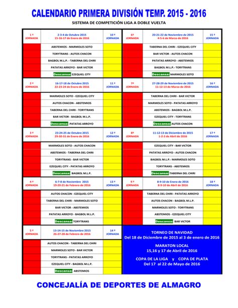 Calendario de Primera División chilena