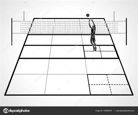 Cancha de voleibol vacía en blanco y negro