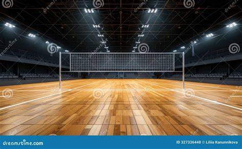 Cancha interior de voleibol con red