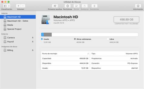 Ventana de Utilidad de Discos en Mac