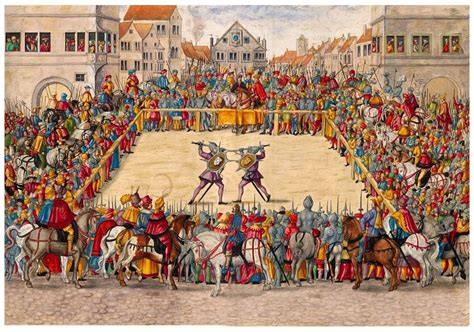 Juicio por combate en manuscrito medieval