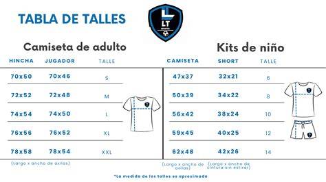 tabla de medidas equipación fútbol