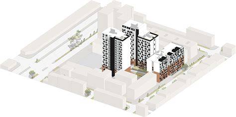 Esquema de conjunto residencial de dos edificios