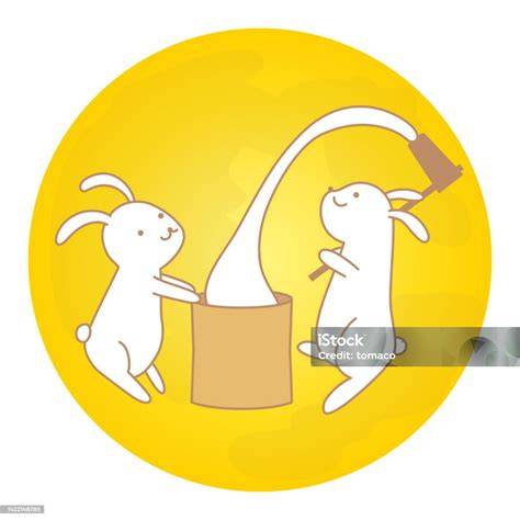 Ilustración del conejo lunar haciendo mochi