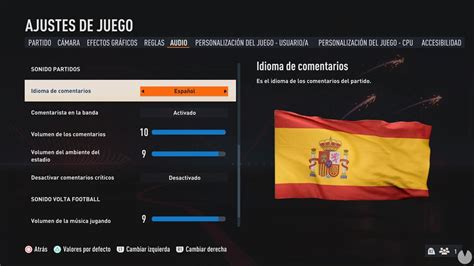 Menú de audio de FIFA con idioma comentarios