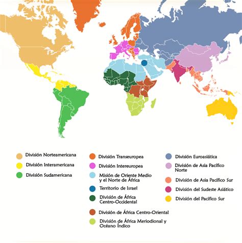 Mapa mundial de las 13 Divisiones adventistas