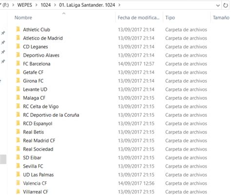 Carpeta WEPES con archivos PES 2018