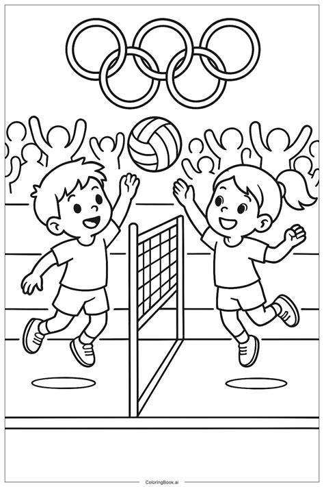 niña con balón de voleibol para colorear