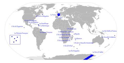 Mapa de los territorios franceses de ultramar