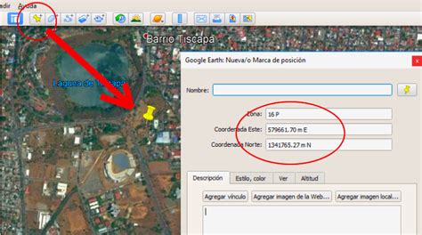 Ventana de opciones de coordenadas Google Earth
