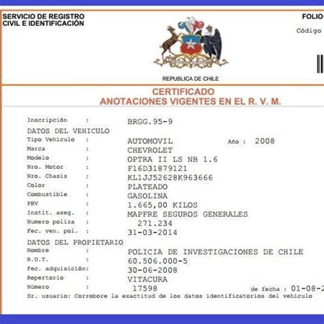 Certificado de anotaciones vigentes con prenda