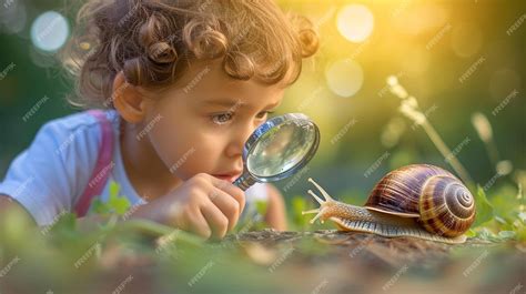 Niño observando un caracol al sol