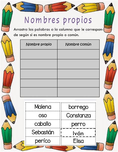 Rincón de actividades con nombres propios
