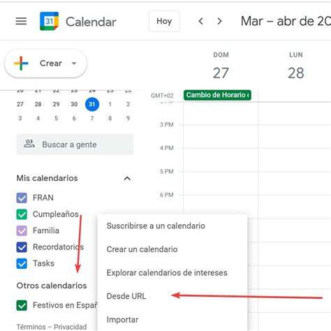 Google Calendar añadir calendario URL